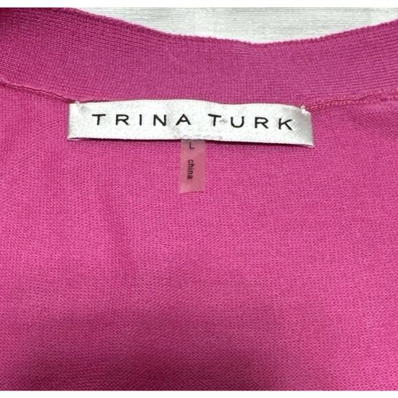 Trina Turk Cotton Knit Cardigan Sweater Women’s Sz L Gold‎ Metal Buttons Pink - Picture 3 of 8